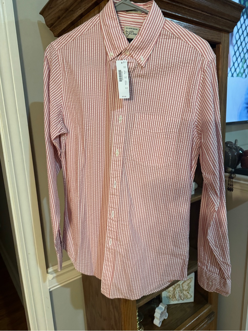 J. Crew Red and White Striped Button-Down Shirt